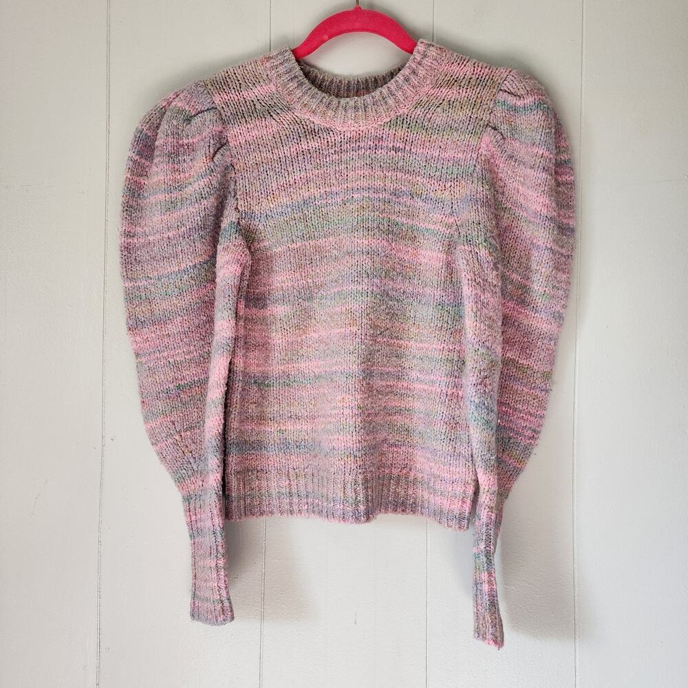 LoveShackFancy Aquarius Pullover Chunky Knit Sweater Pink Cloud Puff Sleeve S